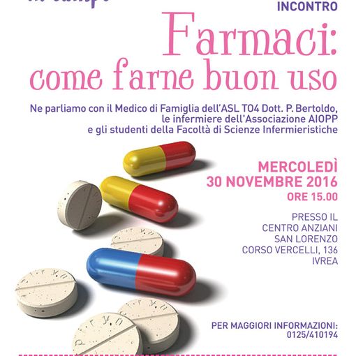 Ivrea, il progetto “Anziani in campo”con l'incontro “Farmaci: come farne buon uso”