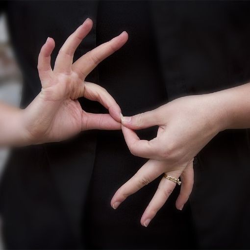 donna mostra la lingua dei segni