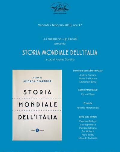 Venerdì 2 a Torino la presentazione del libro &quot;Storia mondiale dell’Italia&quot;