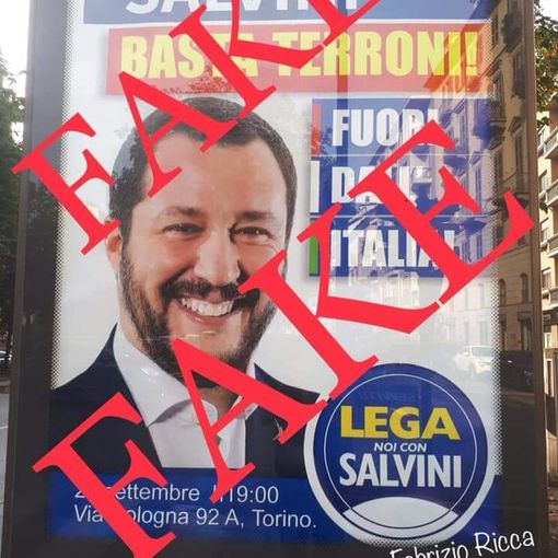 A Torino finto manifesto di Salvini: &quot;Basta Terroni! Fuori dall'Italia&quot;