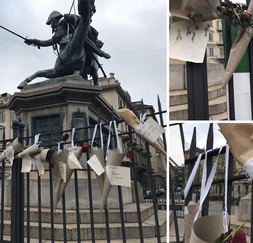 Rose rosse e messaggi d’amore: in piazza Solferino la speranza è più forte del Coronavirus [FOTO e VIDEO]