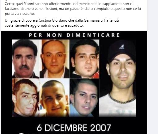 Post di Facebook con foto vittime e frasi
