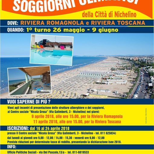 Nichelino, dal 26 maggio partono i soggiorni estivi per chi ha più di 55 anni