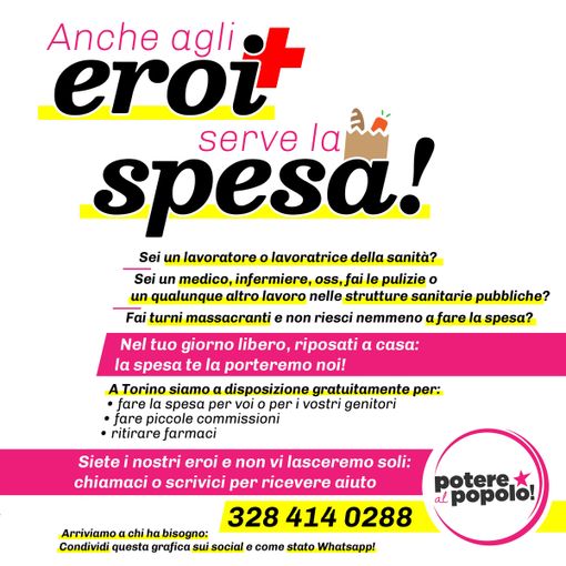 &quot;Anche agli eroi serve la spesa!&quot;: iniziativa di Potere al Popolo per i lavoratori della sanità che combattono contro il coronavirus