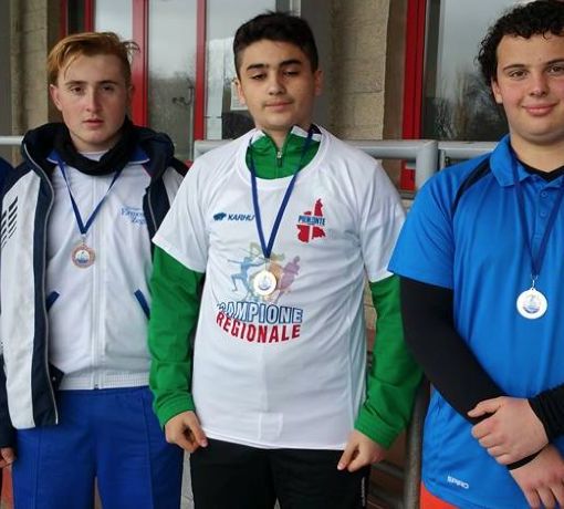 Il podio del martello cadetti con Filippo Mario Iacocca, vincitore del criterium
