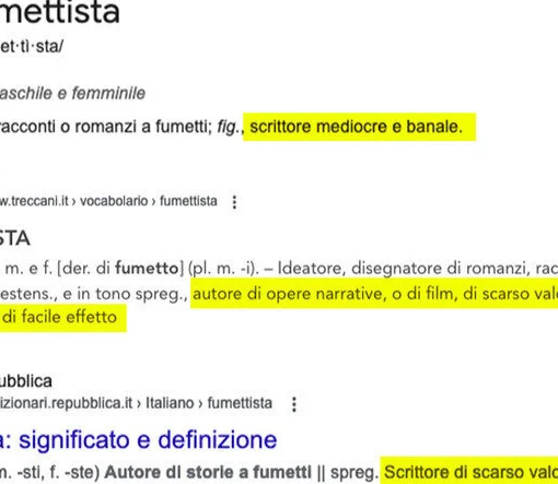 Via l’accezione spregiativa dal termine “fumettista”: la Treccani accetta