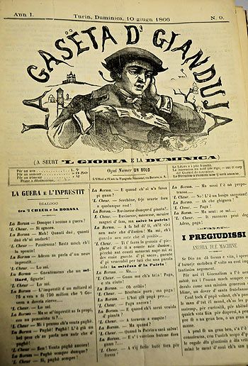 La prima pagina storica della Gaseta d' Gianduja La prima pagina storica della Gaseta d' Gianduja