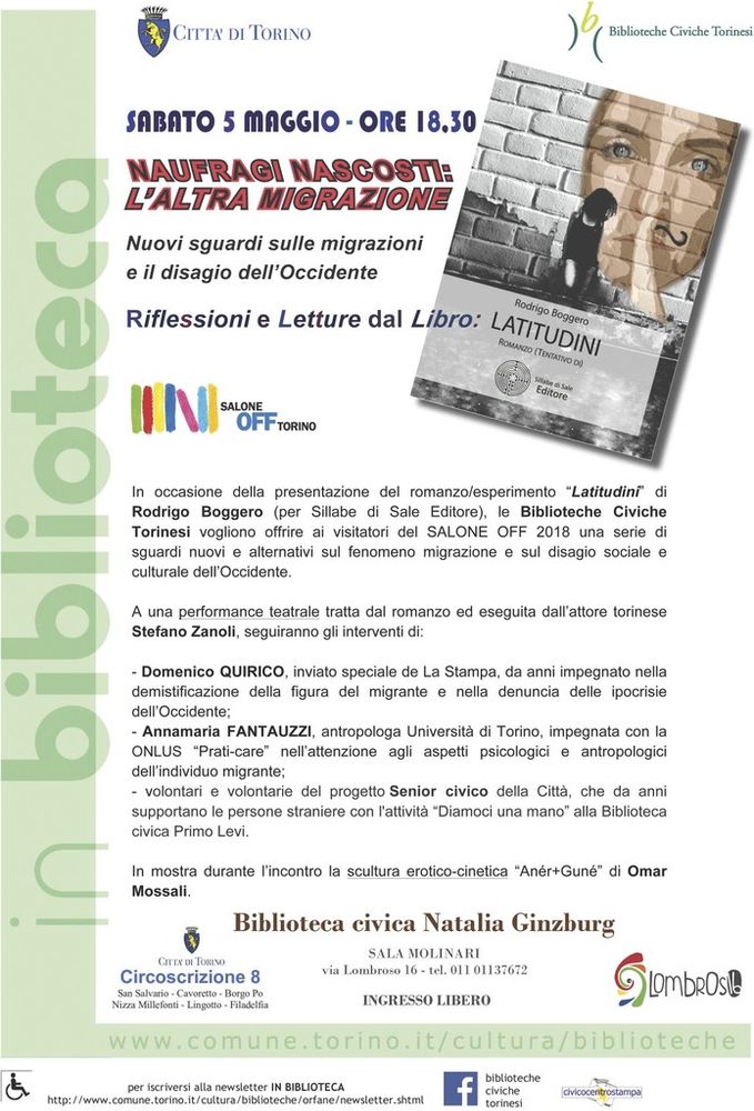Sabato 5 maggio presentazione del romanzo “Latitudini” di Rodrigo Boggero
