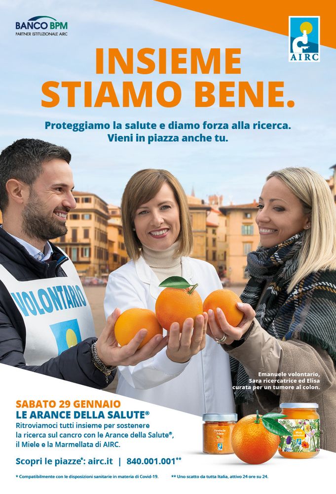 Le arance dell'Airc tornano nelle piazze per sostenere la ricerca sul cancro e ricordare le abitudini di vita salutari