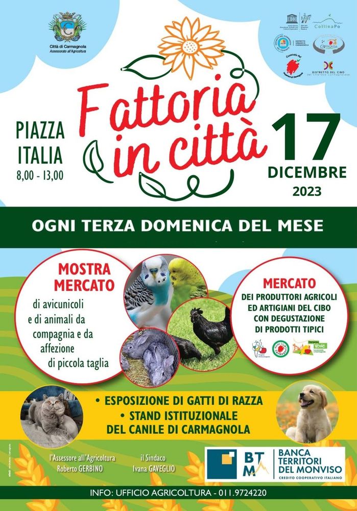 Carmagnola, domenica 17 ottavo appuntamento dell'anno con “Fattoria in Città”
