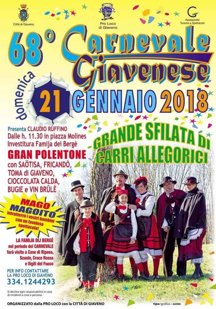 Domenica 21 gennaio si festeggia il 68° Carnevale di Giaveno