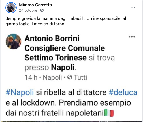 Il post del consigliere Borrini a seguito dei fatti di Napoli