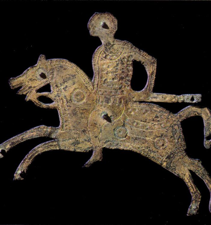 Arte_longobarda,_lastrine_dello_scudo_di_stabio,_cavaliere,_vii_secolo,_bronzo_dorato,_berna,_historisches_museum