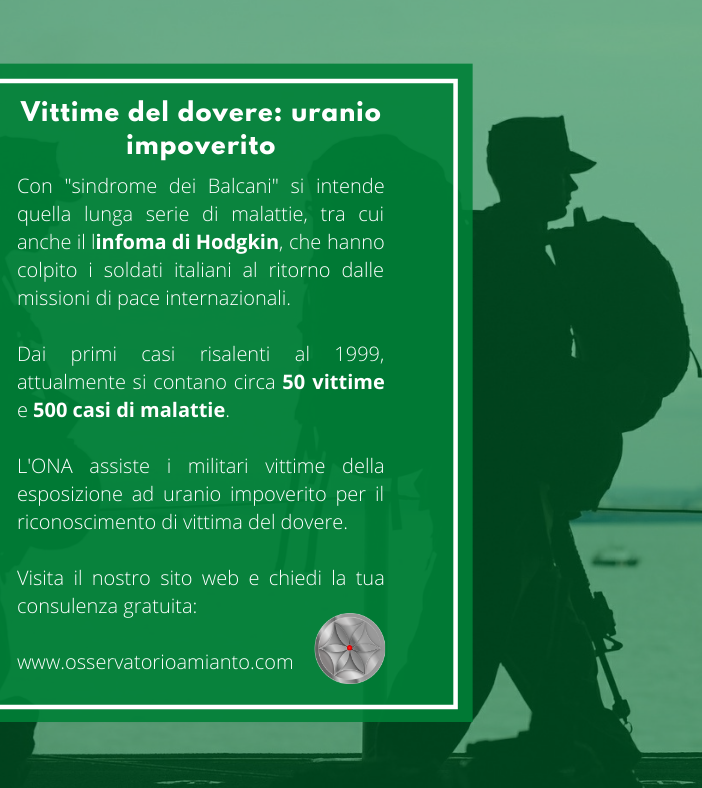Uranio impoverito e amianto: il Colonnello Calcagni insieme all’ONA per tutelare le vittime