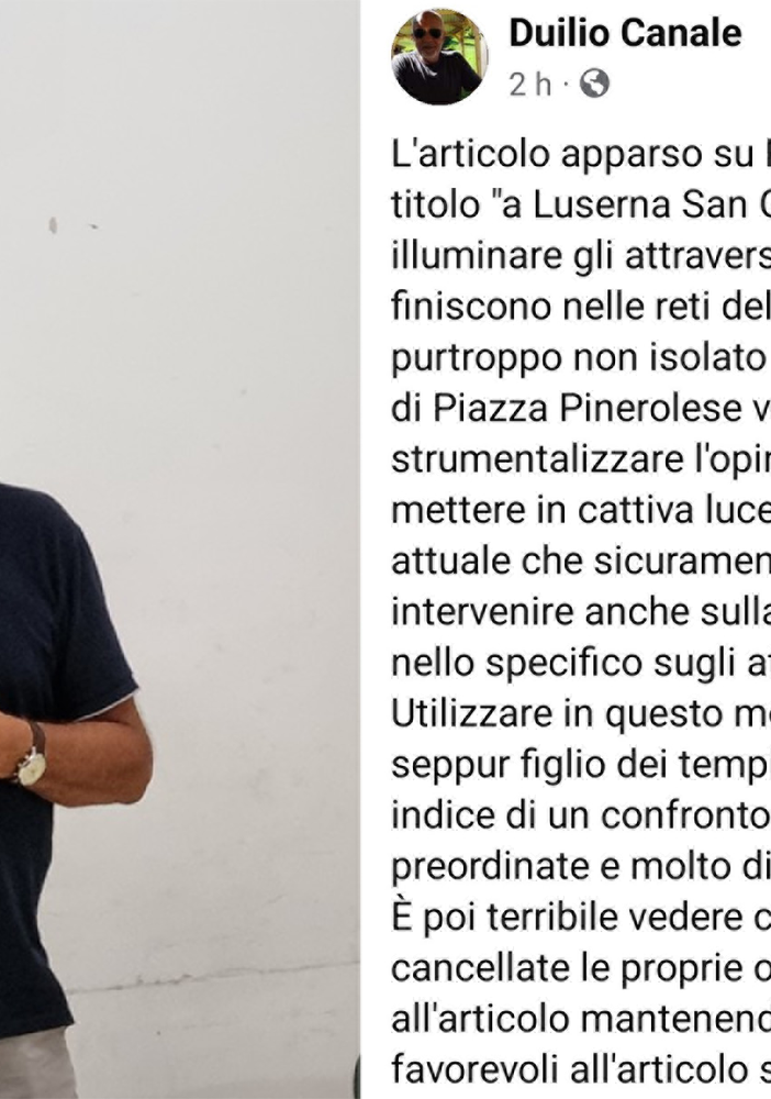 Canale e il suo post su Facebook