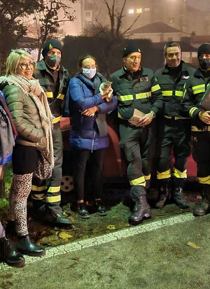 Il gattino recuperato vicino all'ospedale di Pinerolo assieme ai suoi soccorritori