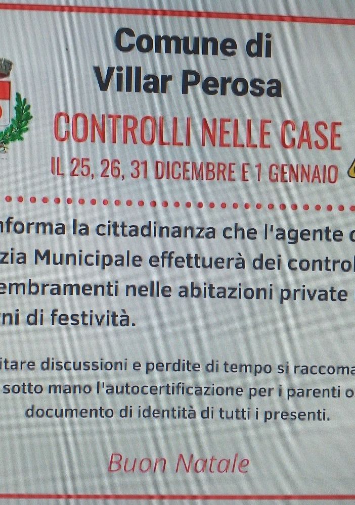 Manifesto falso controlli a Villar Perosa modello Bugliano Natale 2020