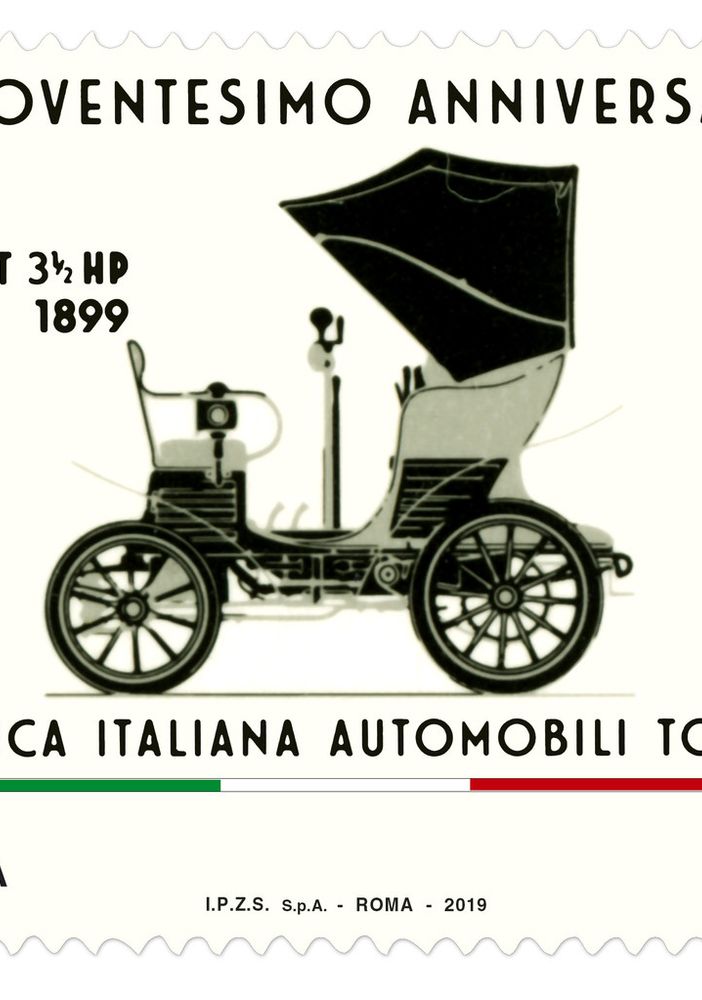 Un francobollo celebrativo della Fiat