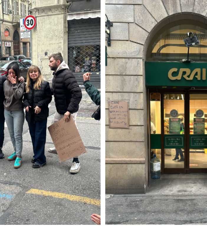 Un momento del sit-in davanti alla Crai di via San Quintino