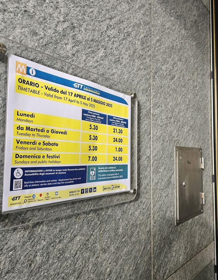 Novità di orario per la metropolitana di Torino