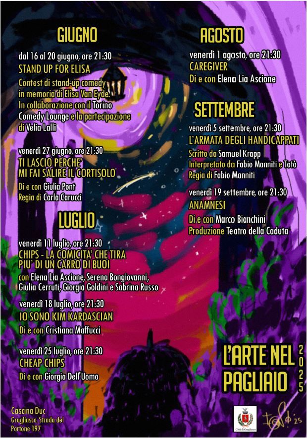 La locandina dei prossimi eventi a Cascina Duc