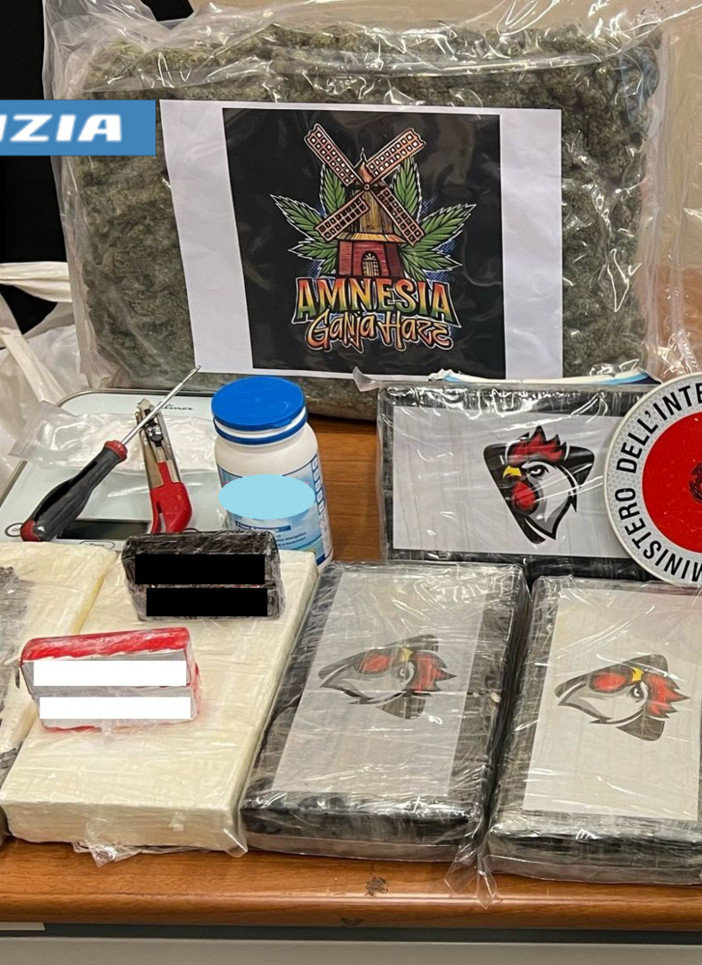 Blitz anti-droga, la polizia arresta 4 persone. Sequestrati quasi 8 kg di cocaina e oltre 2 kg di cannabinoidi