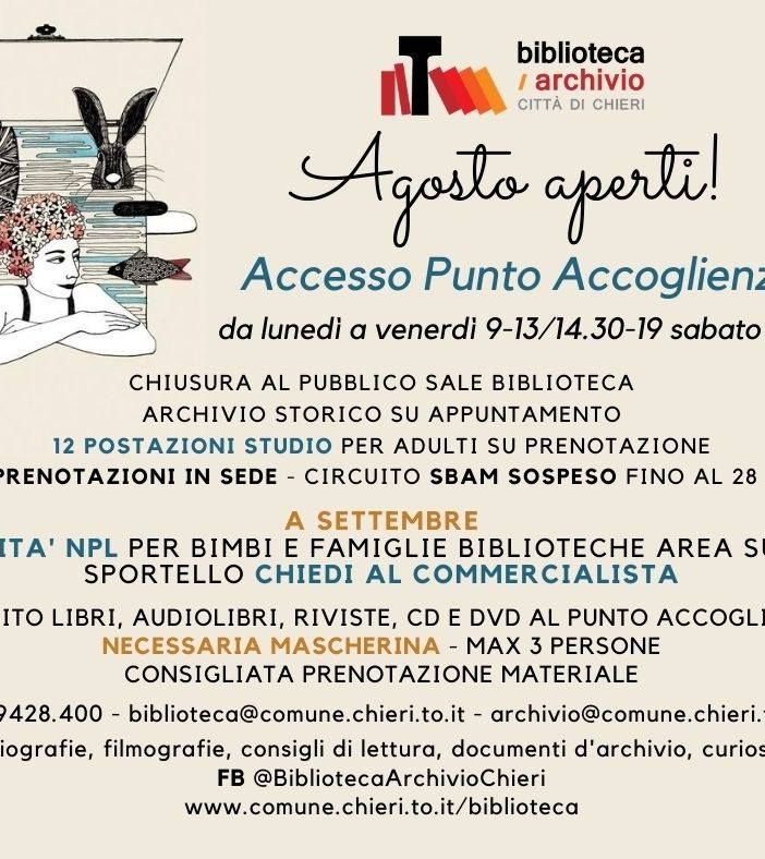 La Biblioteca di Chieri aperta tutto il mese di agosto