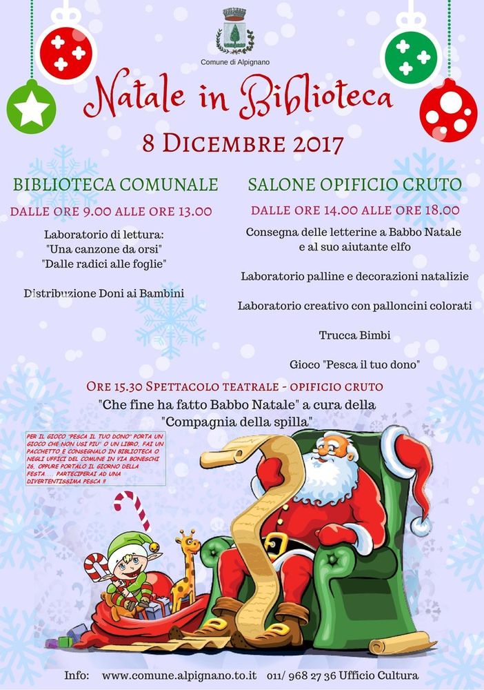 Ad Alpignano &quot;Natale in biblioteca&quot; il giorno dell'Immacolata
