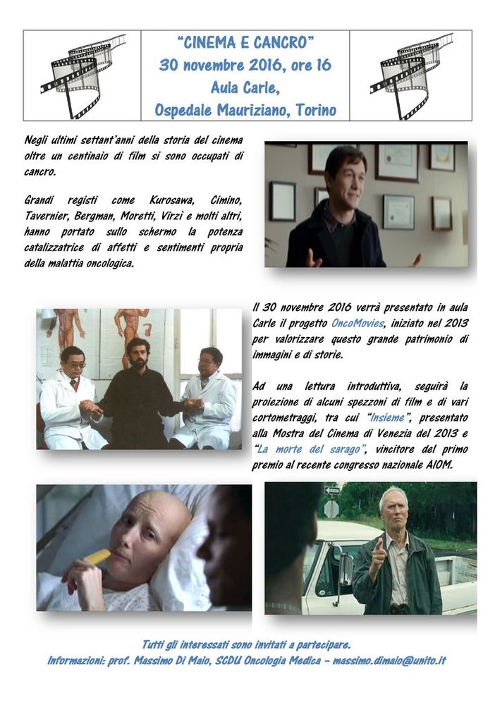 Incontro “Cinema e cancro” e progetto “OncoMovies”, presso l'ospedale Mauriziano