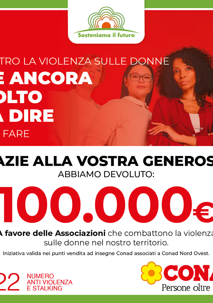 Conad Nord Ovest dona 100.000 euro all’Associazione D.i.Re e ai centri antiviolenza