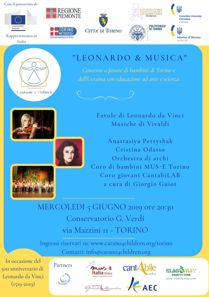 Leonardo 4 Children, Concerto a favore di bambini di Torino e dell'Ucraina con educazione ad arte e scienza
