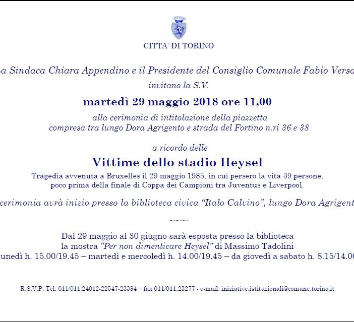 A Torino una piazza dedicata alle vittime dell'Heysel