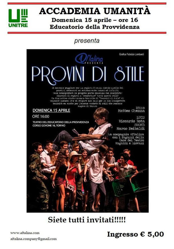 Domenica 15 aprile in scena lo spettacolo &quot;Provini di Stile&quot; al Teatro dell’Educatorio della Provvidenza