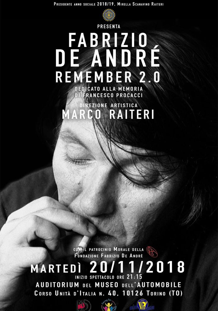 Inner Wheel “Torino Europea” organizza il concerto benefico in memoria di Fabrizio De Andrè