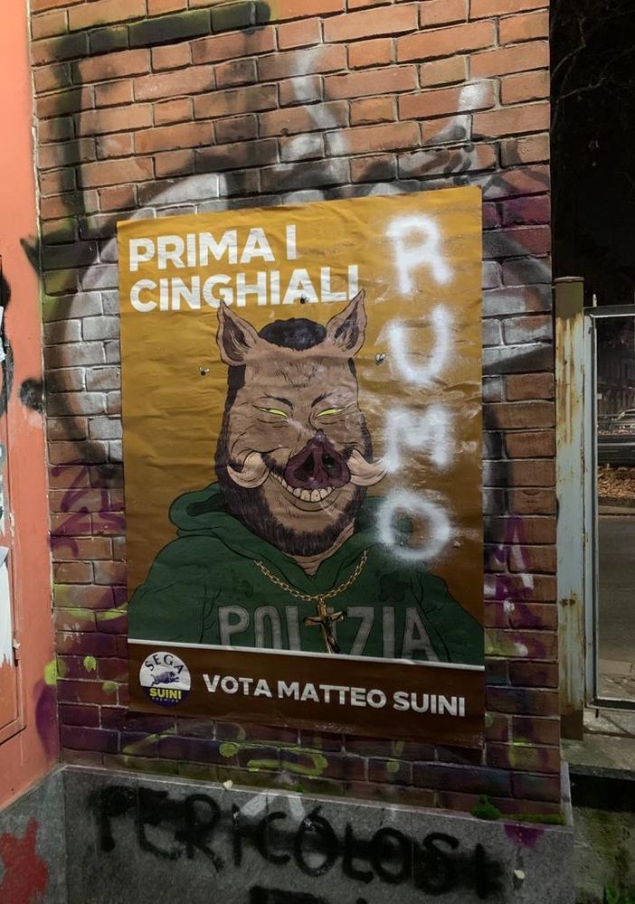 Manifesti &quot;sfottò&quot; contro Salvini a Palazzo Nuovo: &quot;Prima i cinghiali: vota Matteo Suini&quot;