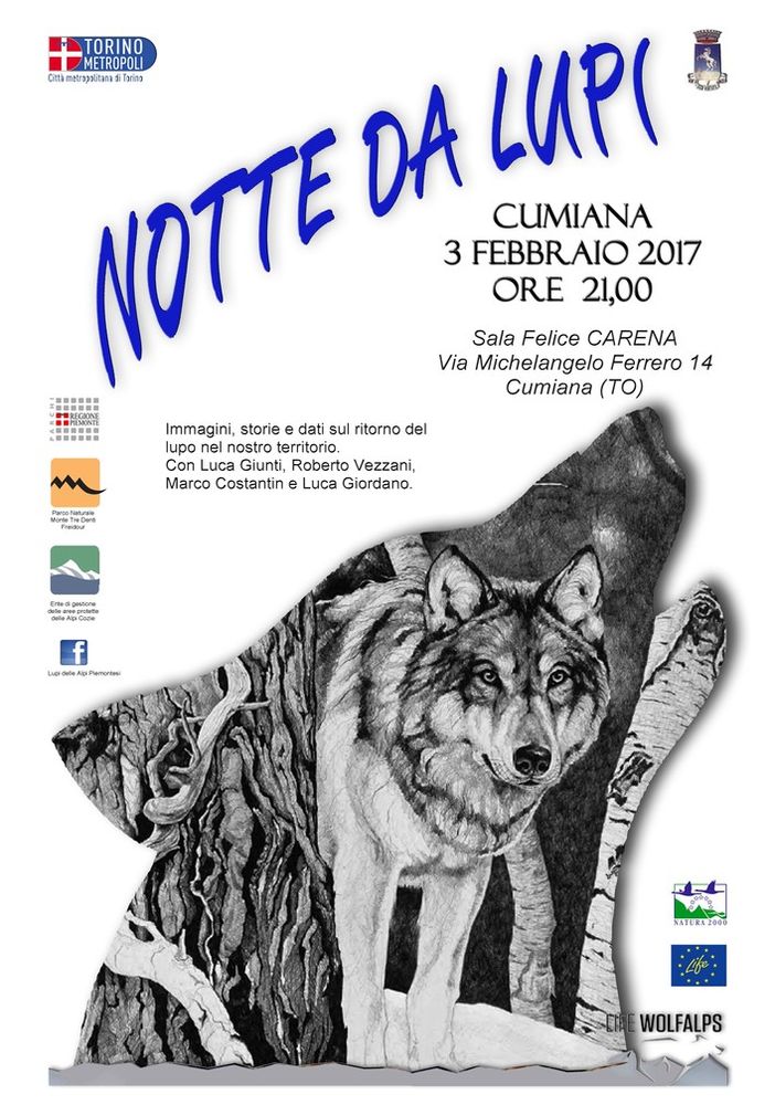 Venerdì 3 febbraio a Cumiana una &quot;Notte da lupi&quot;