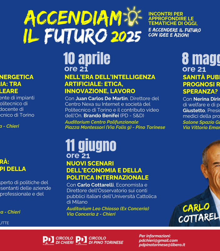 Il PD di Chieri organizza il ciclo di eventi &quot;Accendiamo il futuro&quot;