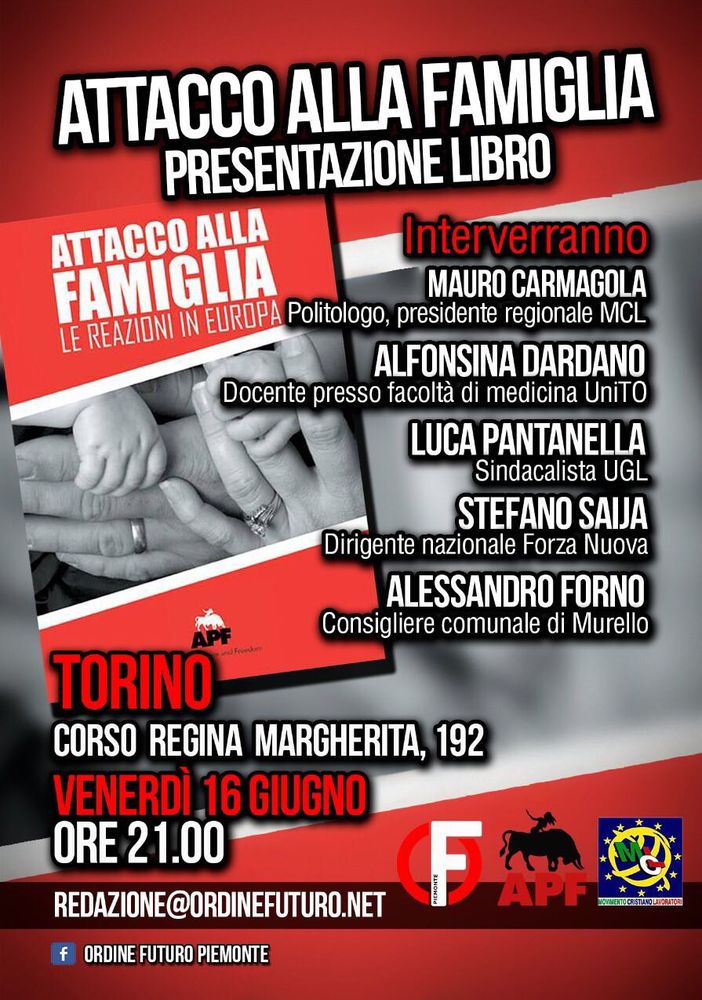 Venerdì 16 giugno verrà presentato il volume &quot;Attacco alla famiglia&quot;