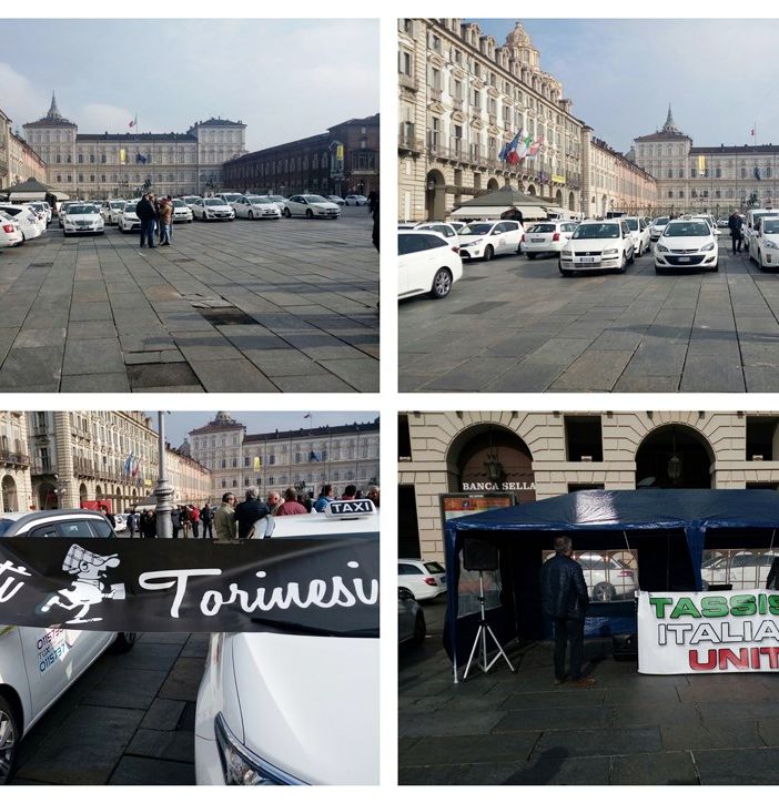 A Torino nuovo sciopero dei taxi: Piazza Castello invasa da auto bianche