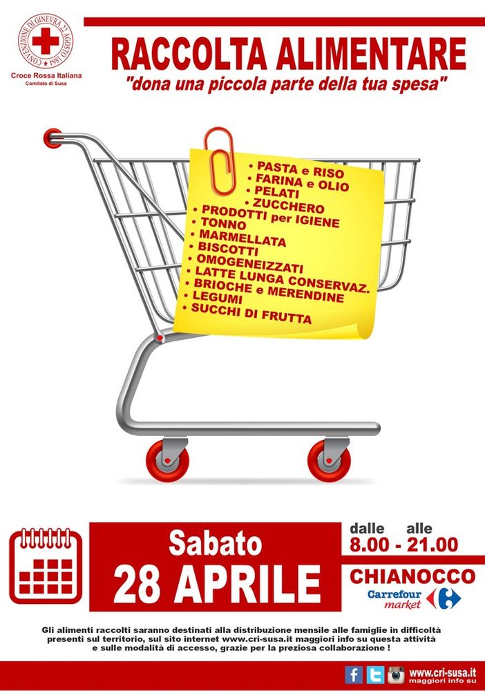 Sabato 28 Aprile raccolta alimentare presso il Carrefour di Chianocco