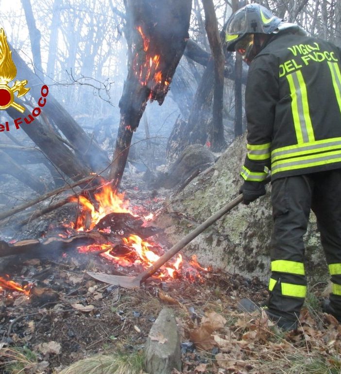 Vigili del Fuoco in azione per spegnere incendi boschivi in Val di Susa