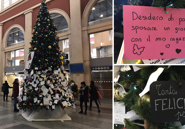 La magia del Natale a Porta Nuova: nelle letterine appese all’albero custoditi i sogni dei torinesi (FOTO e VIDEO)