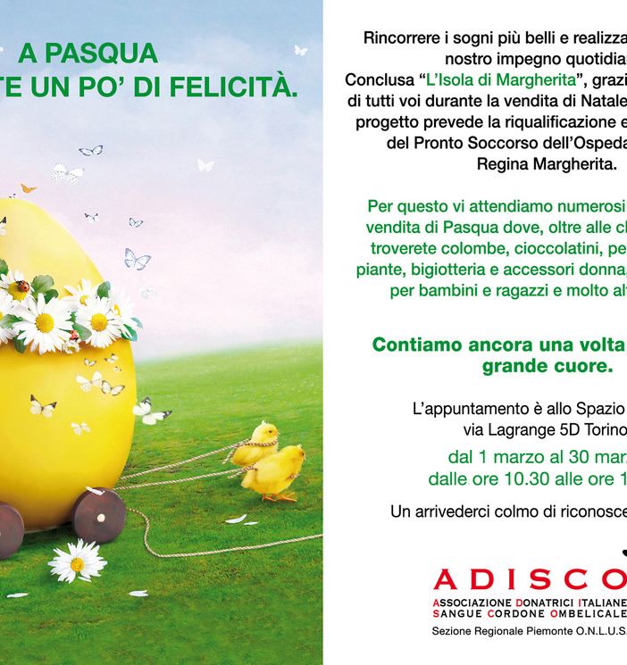 Per le festività di Pasqua riapre a Torino il mercatino Adisco