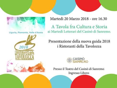 Sanremo al teatro del Casinò oggi martedì 20 marzo la consegna dei premi “Custodi del territorio” in occasione della rassegna “A tavola fra cultura e storia” dei Martedì letterari.