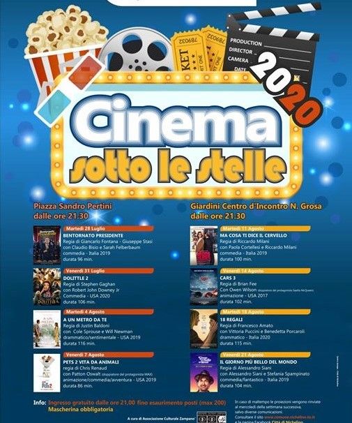 Nichelino, il cinema all'aperto da martedì in piazza Pertini e nei giardini del Grosa