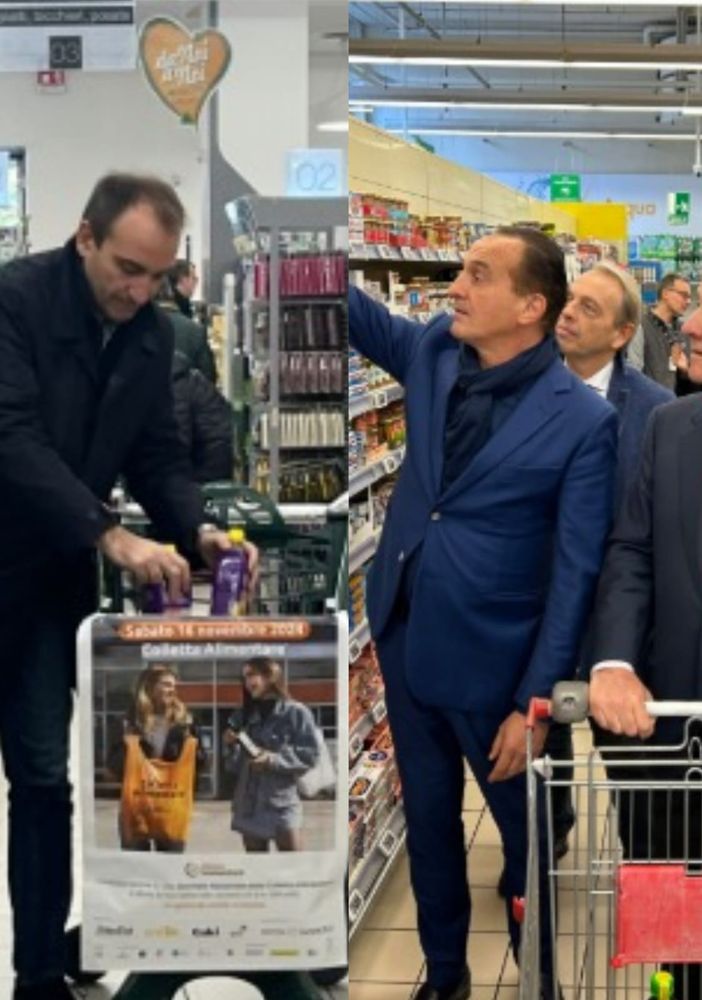 collage di foto di politici che fanno la spesa