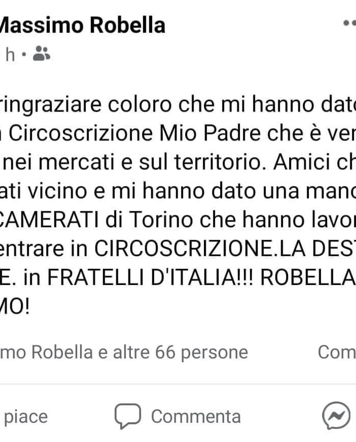 Il tweet del consigliere Robella