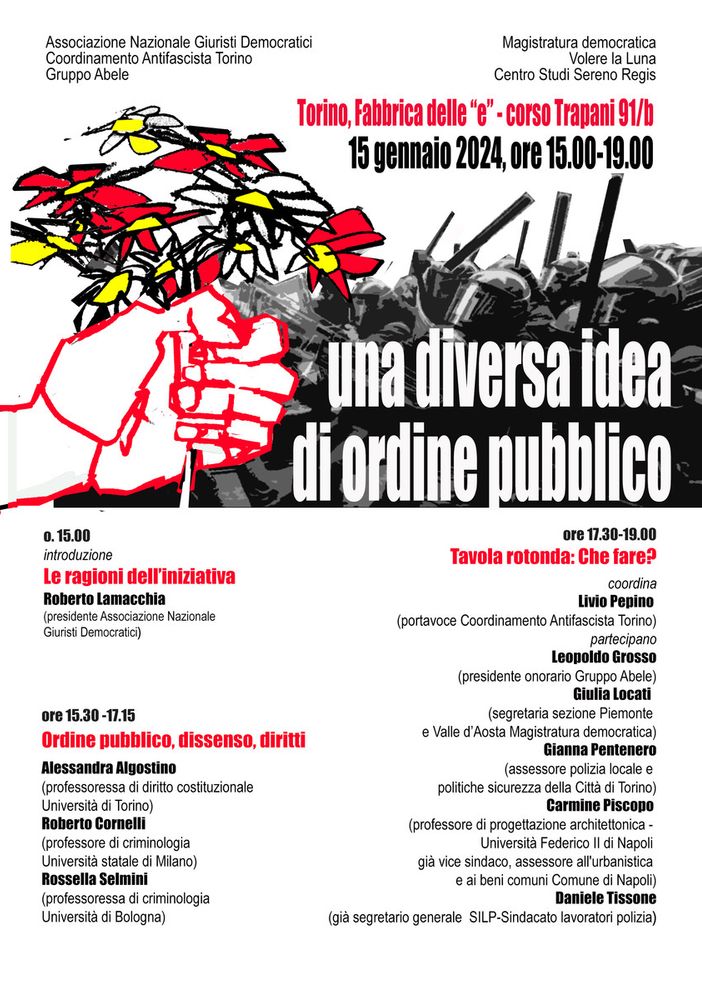 &quot;Un'altra idea di ordine pubblico&quot;: se ne parla il 15 gennaio alla Fabbrica delle &quot;e&quot;