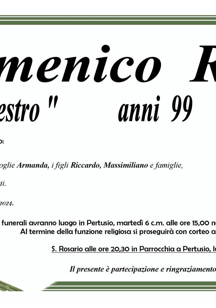 manifesto funebre Domenico Riva