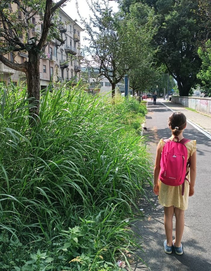 Erba alta e bambina al fianco